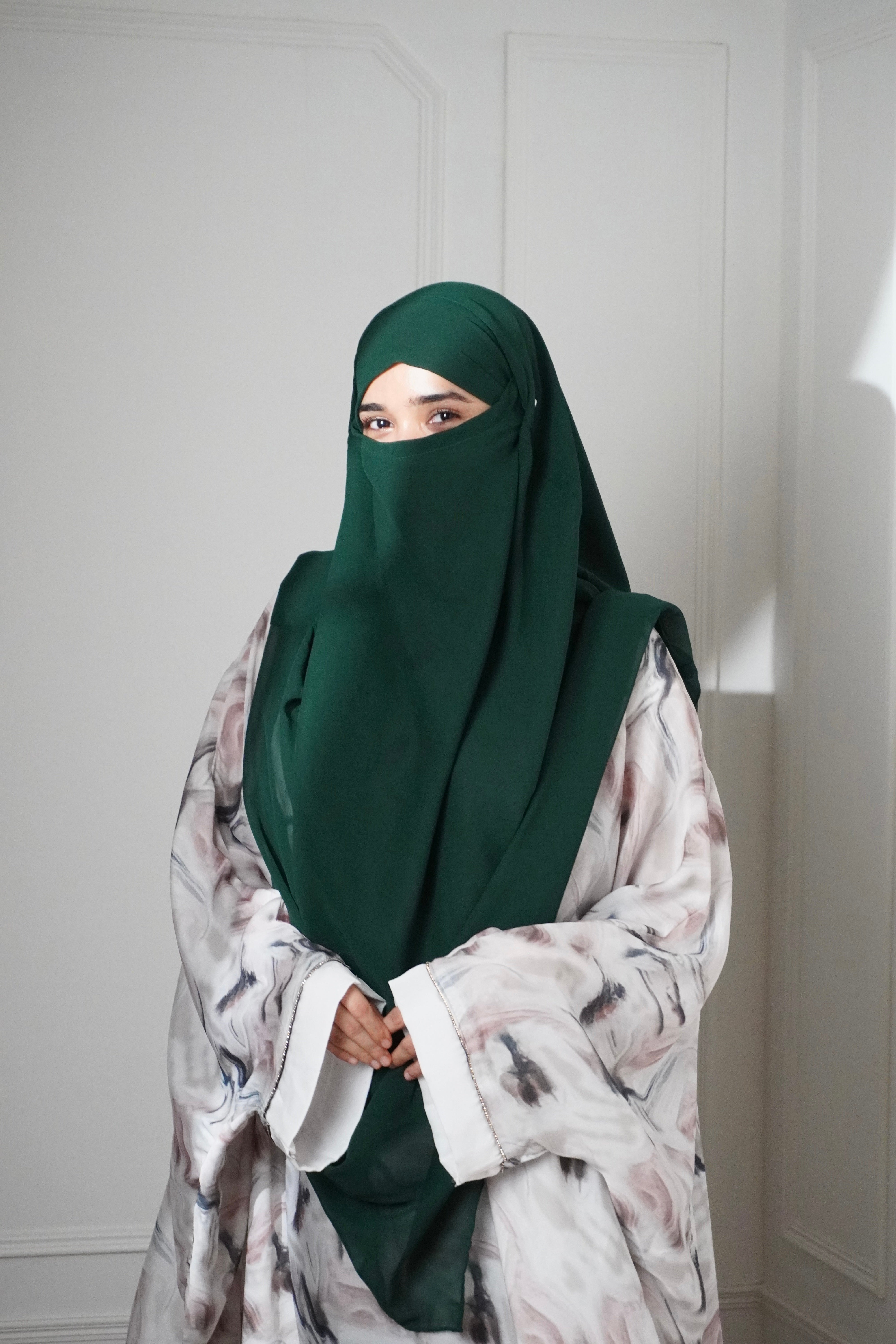 Marble Print Kaftan KHIMAR SET - Rich Green