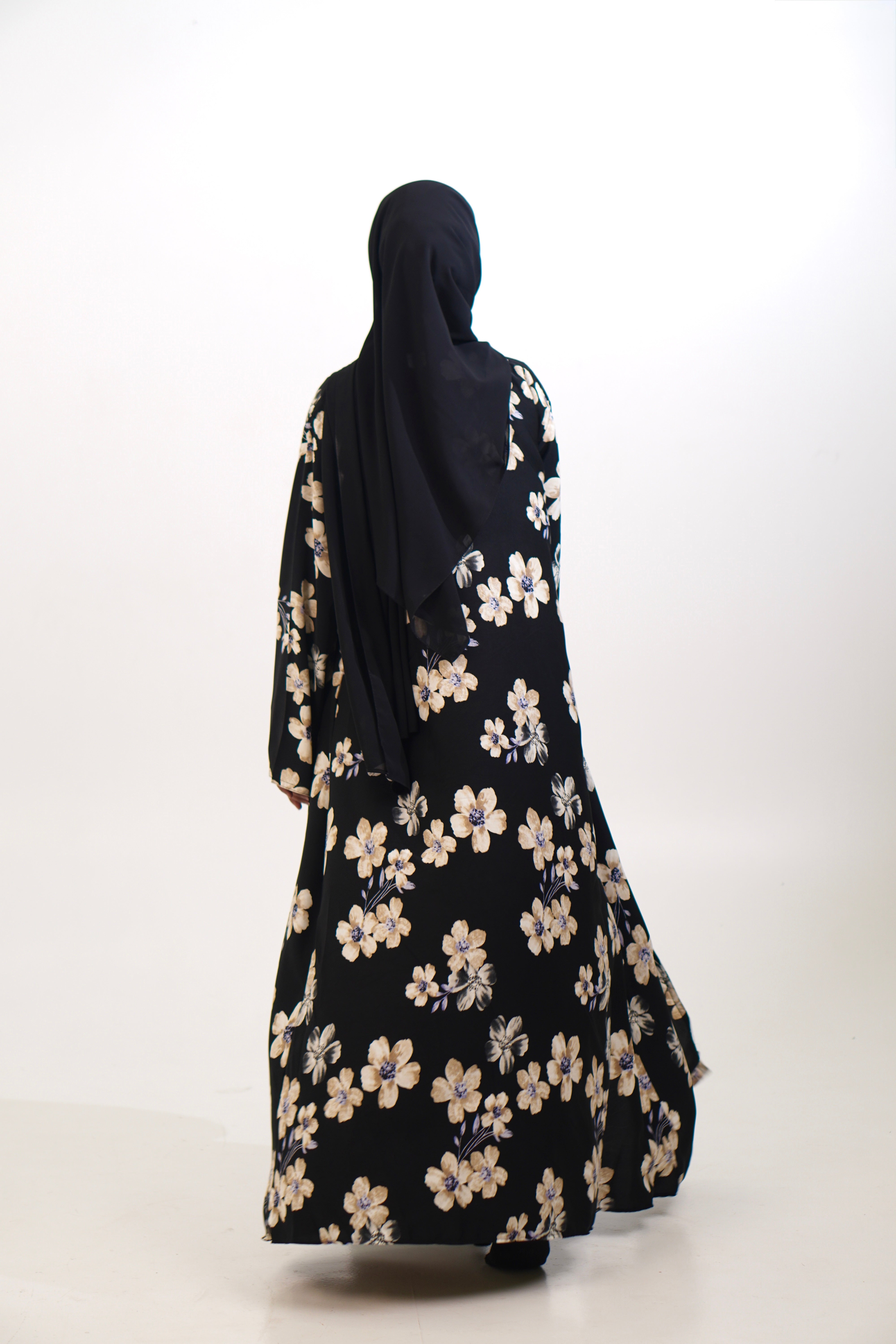 FLORAL PRINTED ABAYAH - BLACK