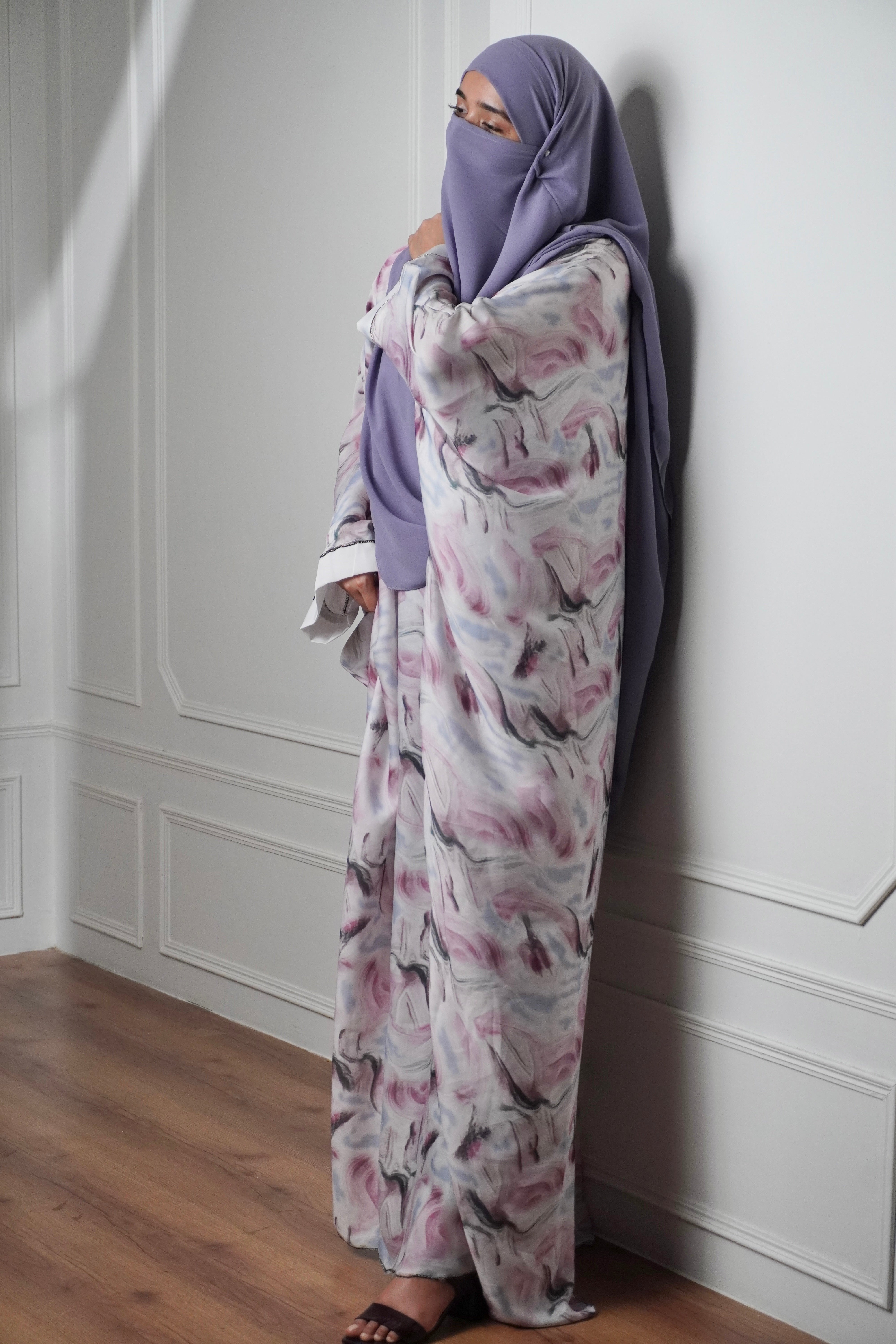 Marble Print Kaftan Khimar Set - Cotton Candy