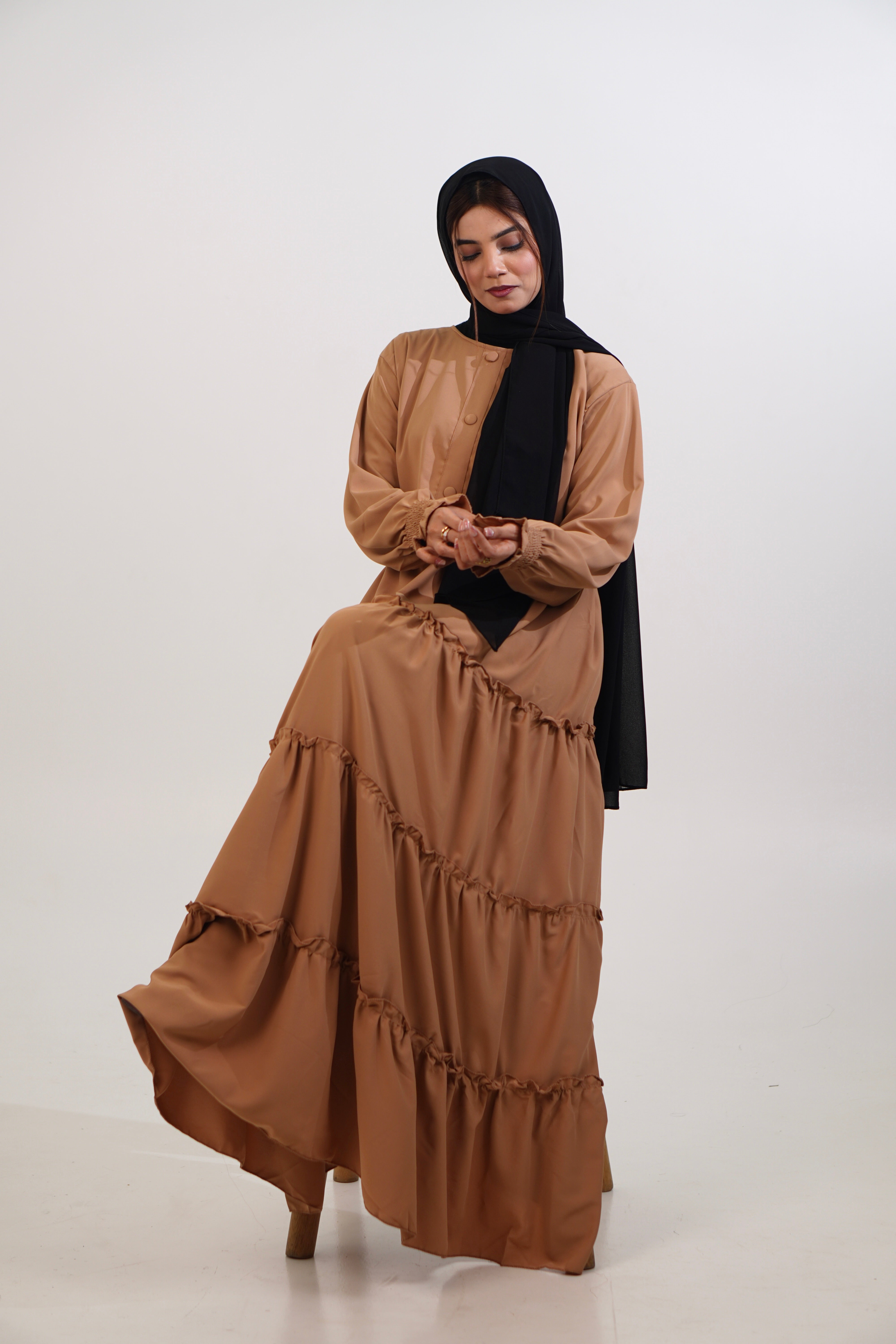 Feriha Ruffled Dress (Matte) - BEIGE