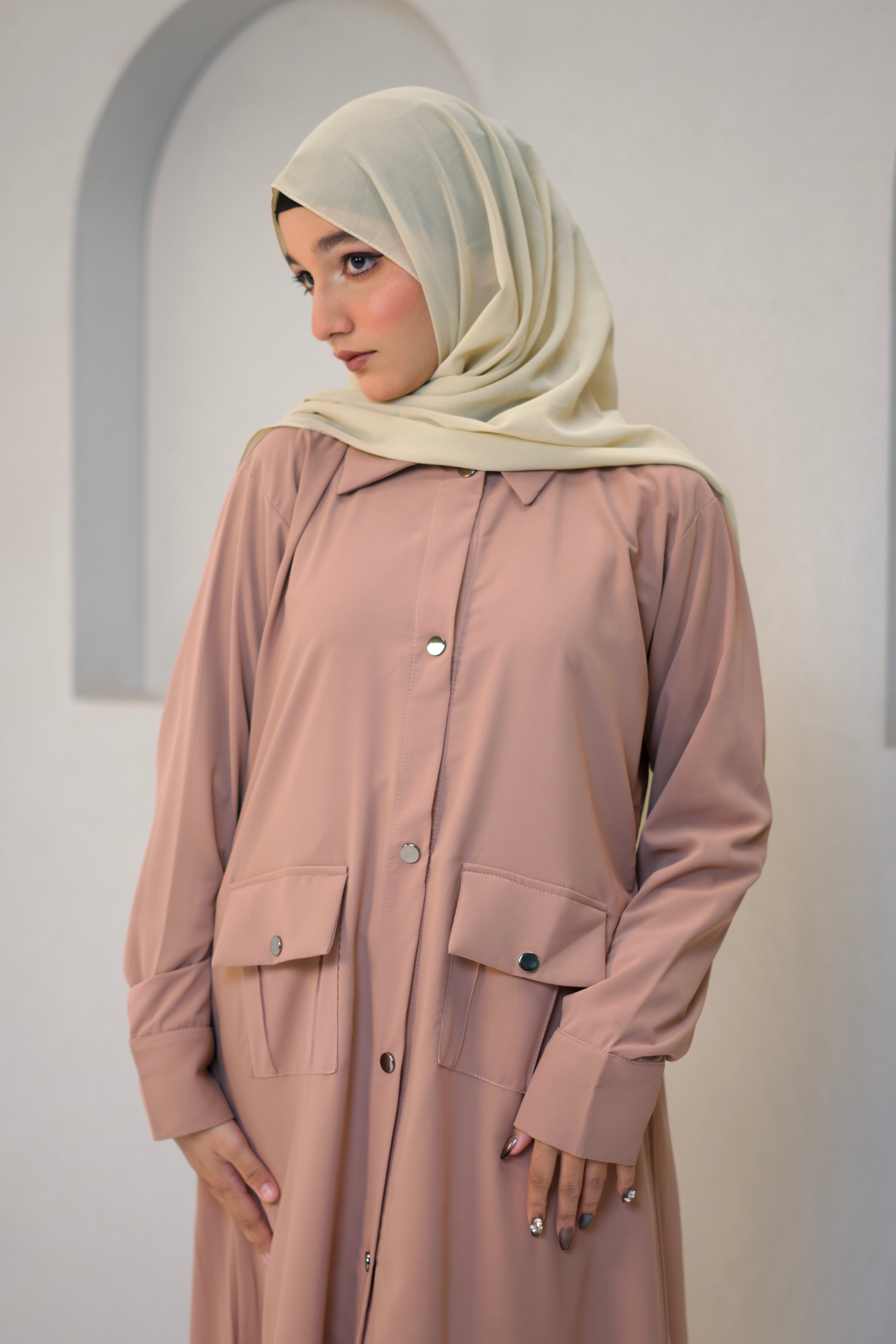 Modest Shirt Dress - Blush Pink