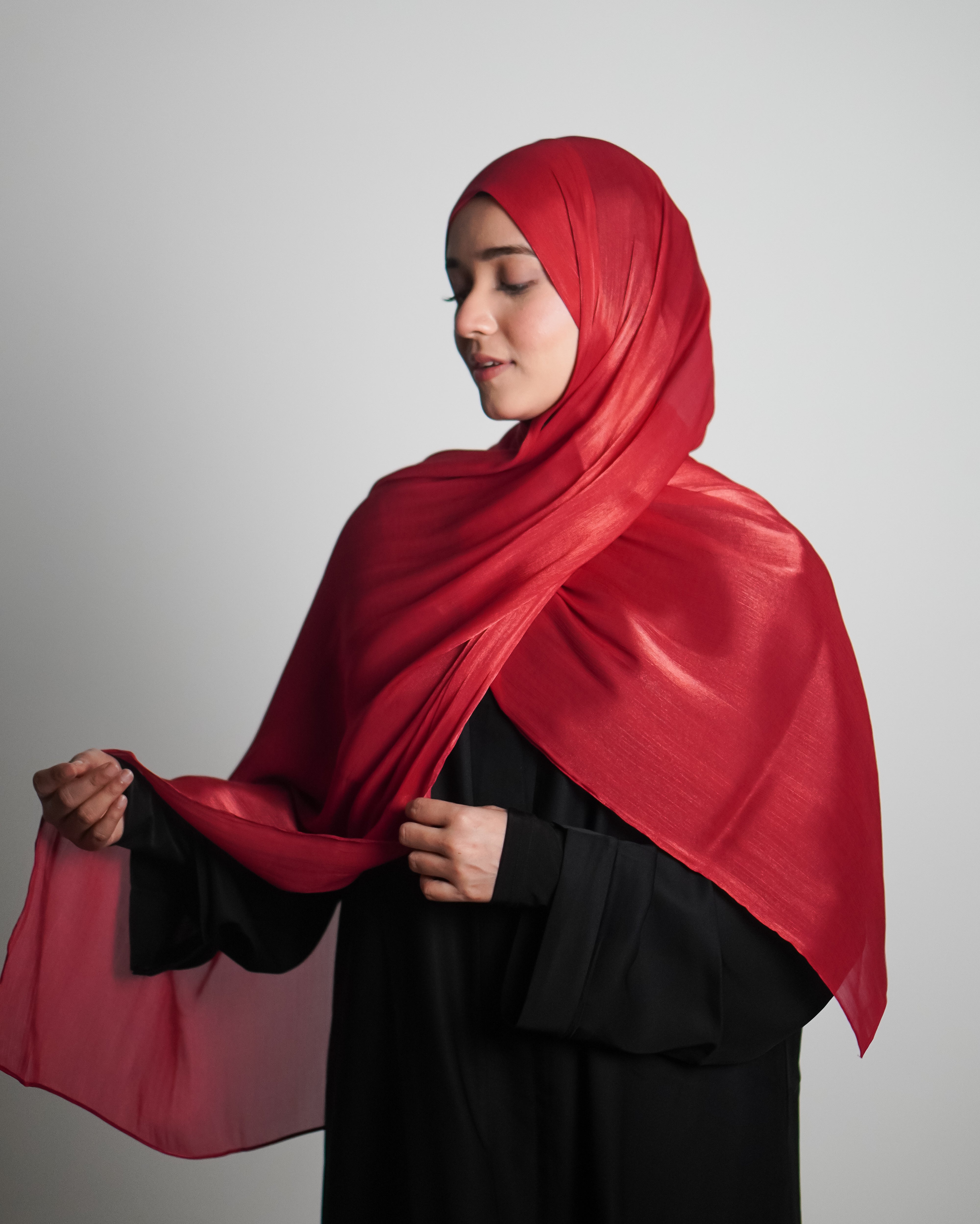 Premium Organza Hijab - Cherry Red