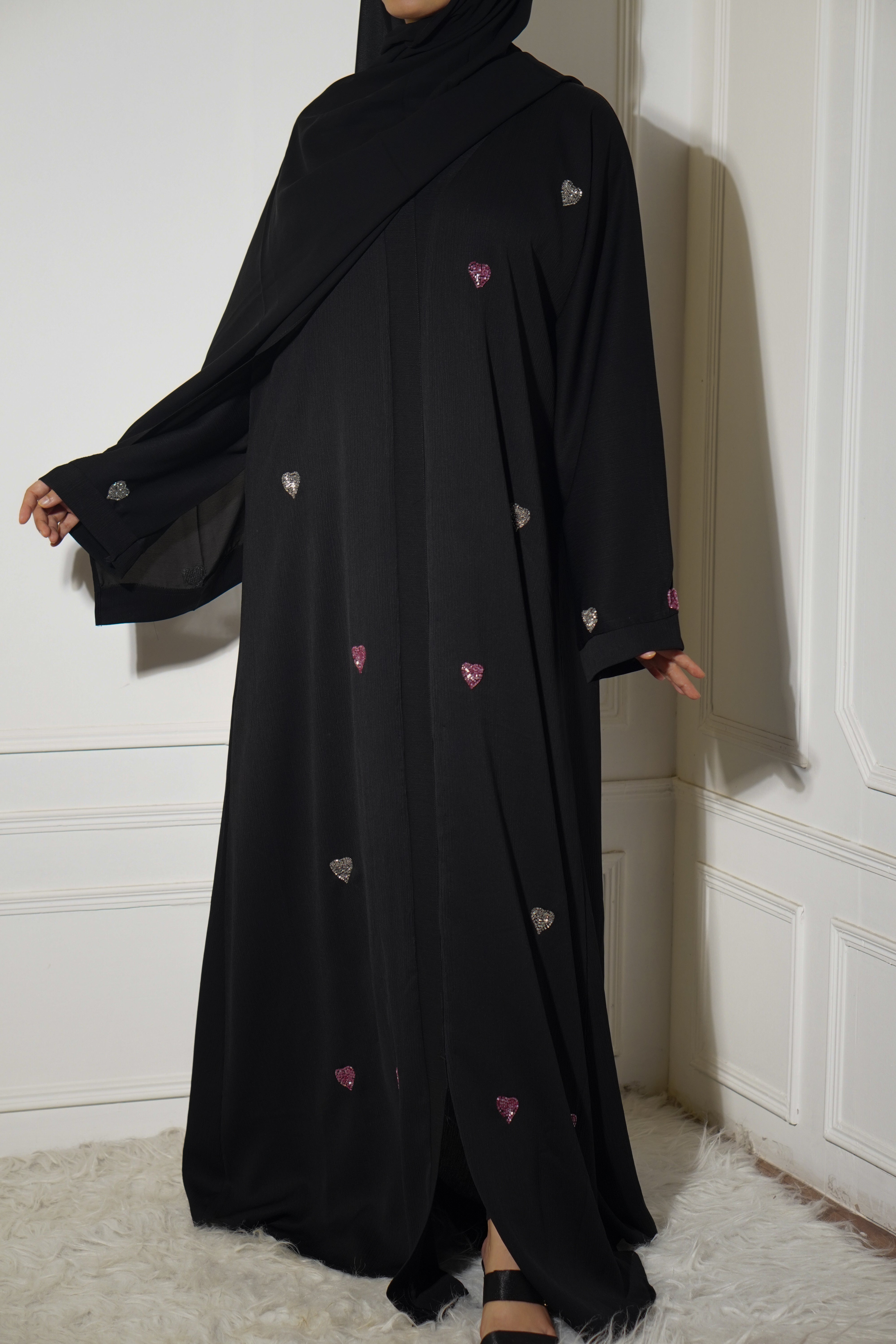 Qalbi Abayah - Pink & Silver