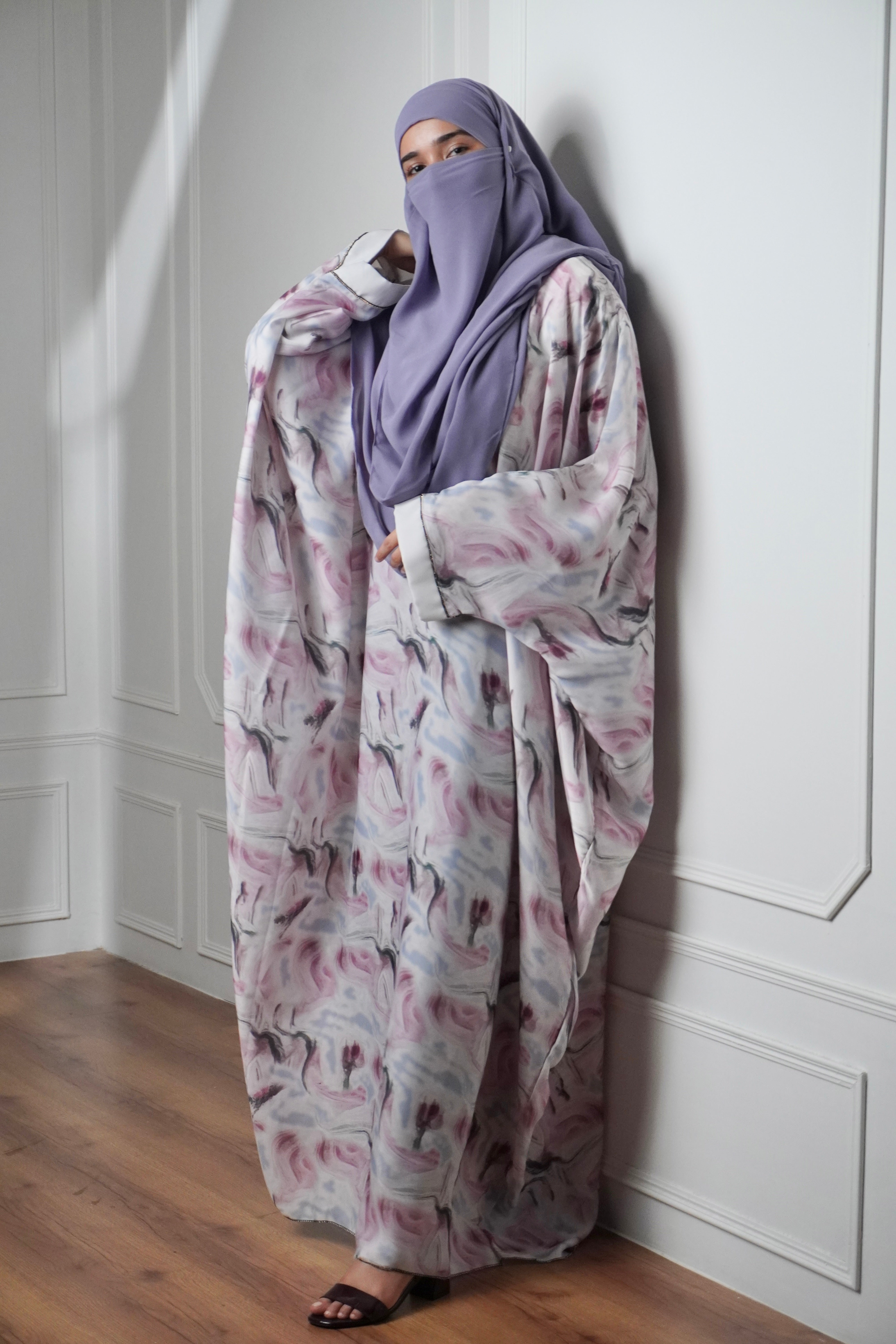 Marble Print Kaftan Khimar Set - Cotton Candy