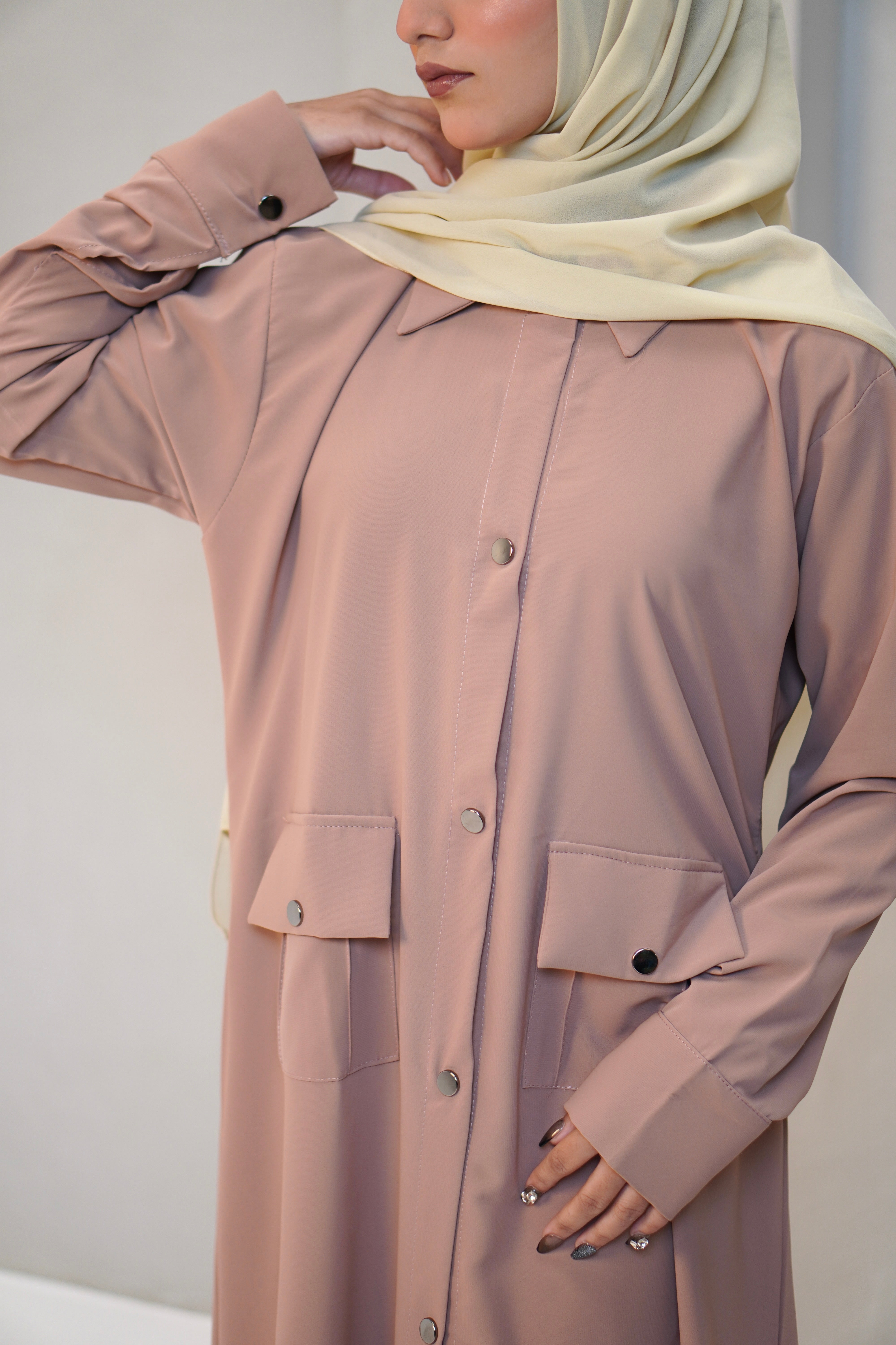 Modest Shirt Dress - Blush Pink