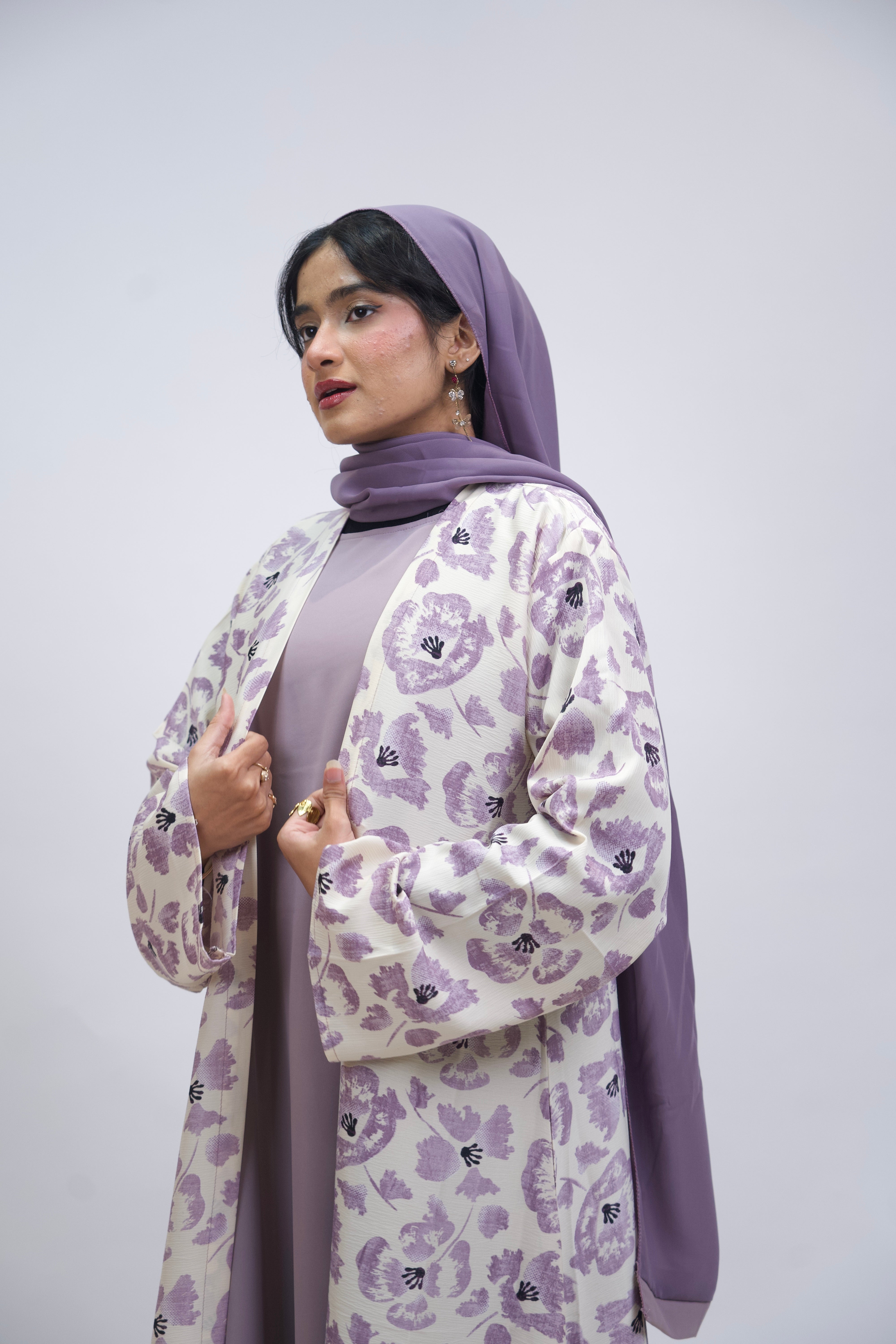 FLORAL PRINTED ABAYAH - LAVENDER