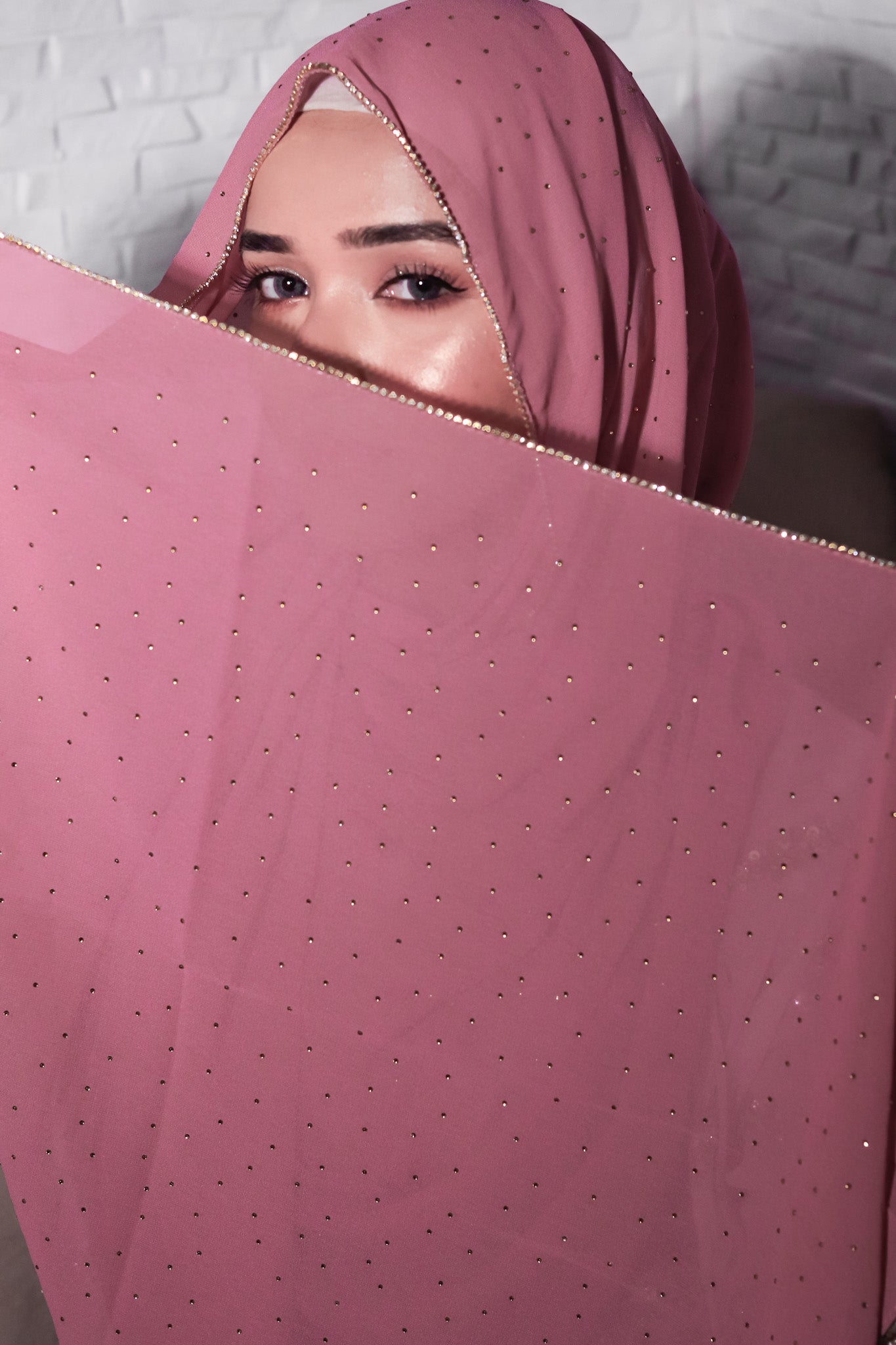 Rhinestone Hijab - Rose