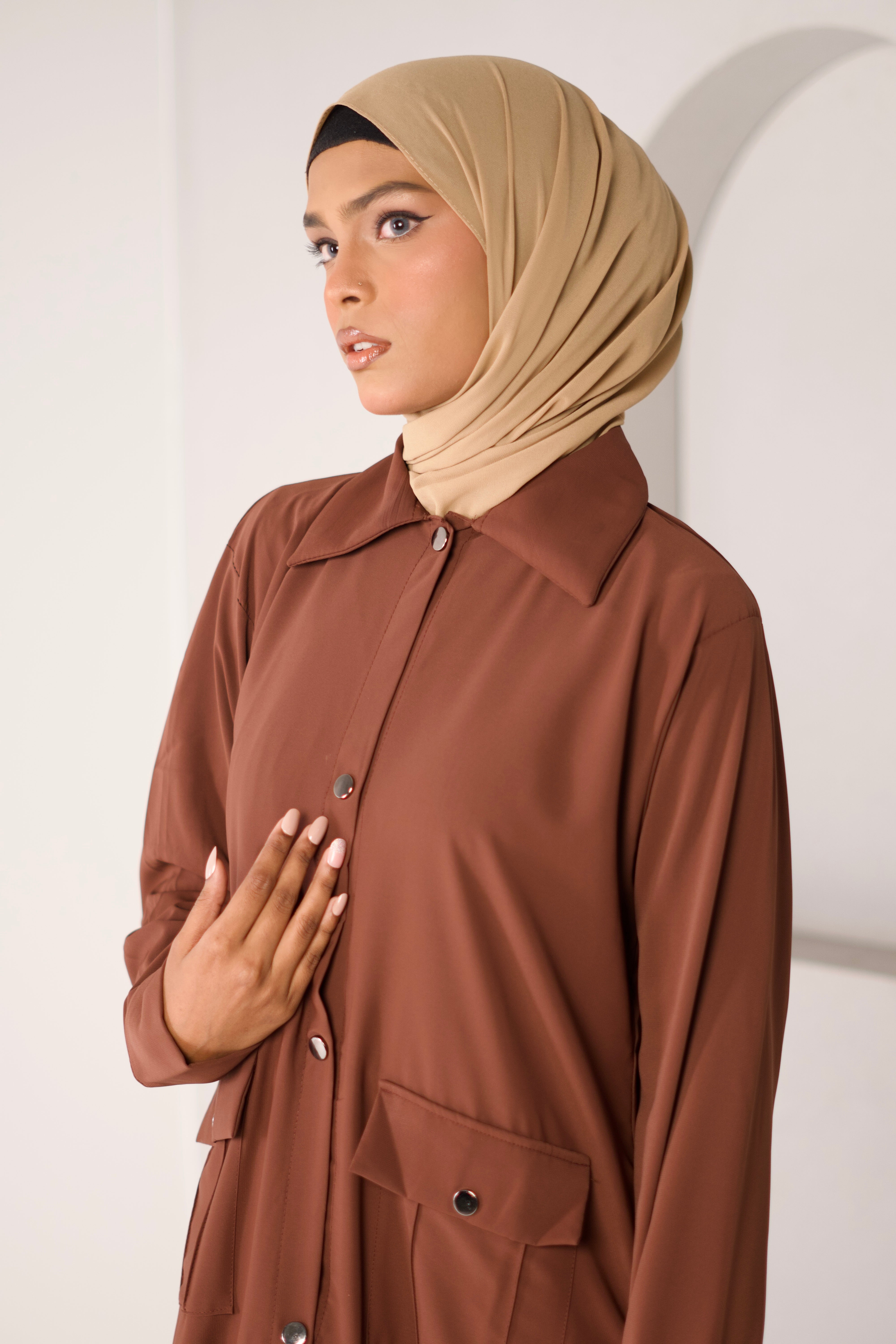 Modest Shirt Dress - Rustic Brown