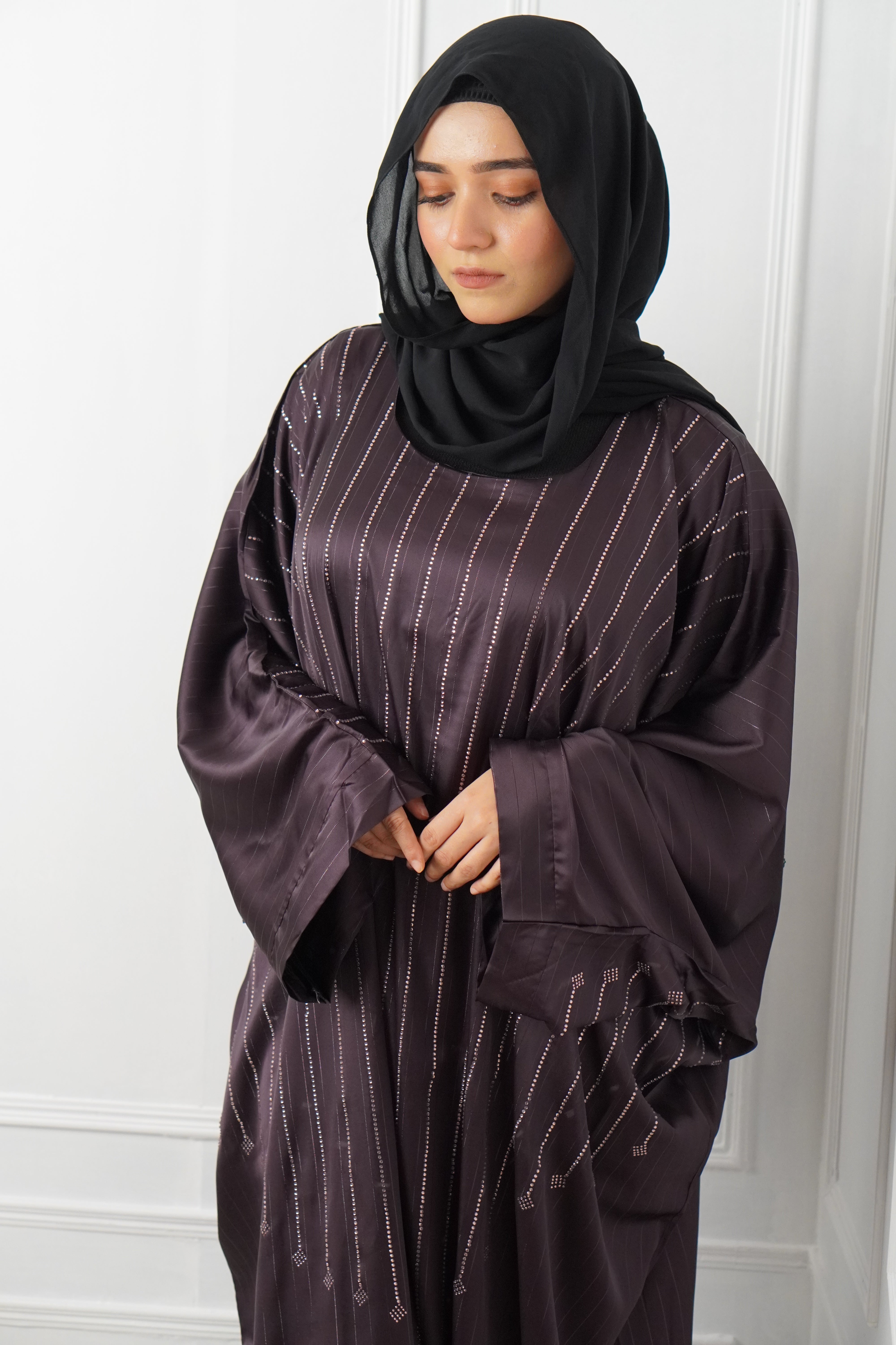 SATIN SILK ABAYAH Spanish Purple - Main Image