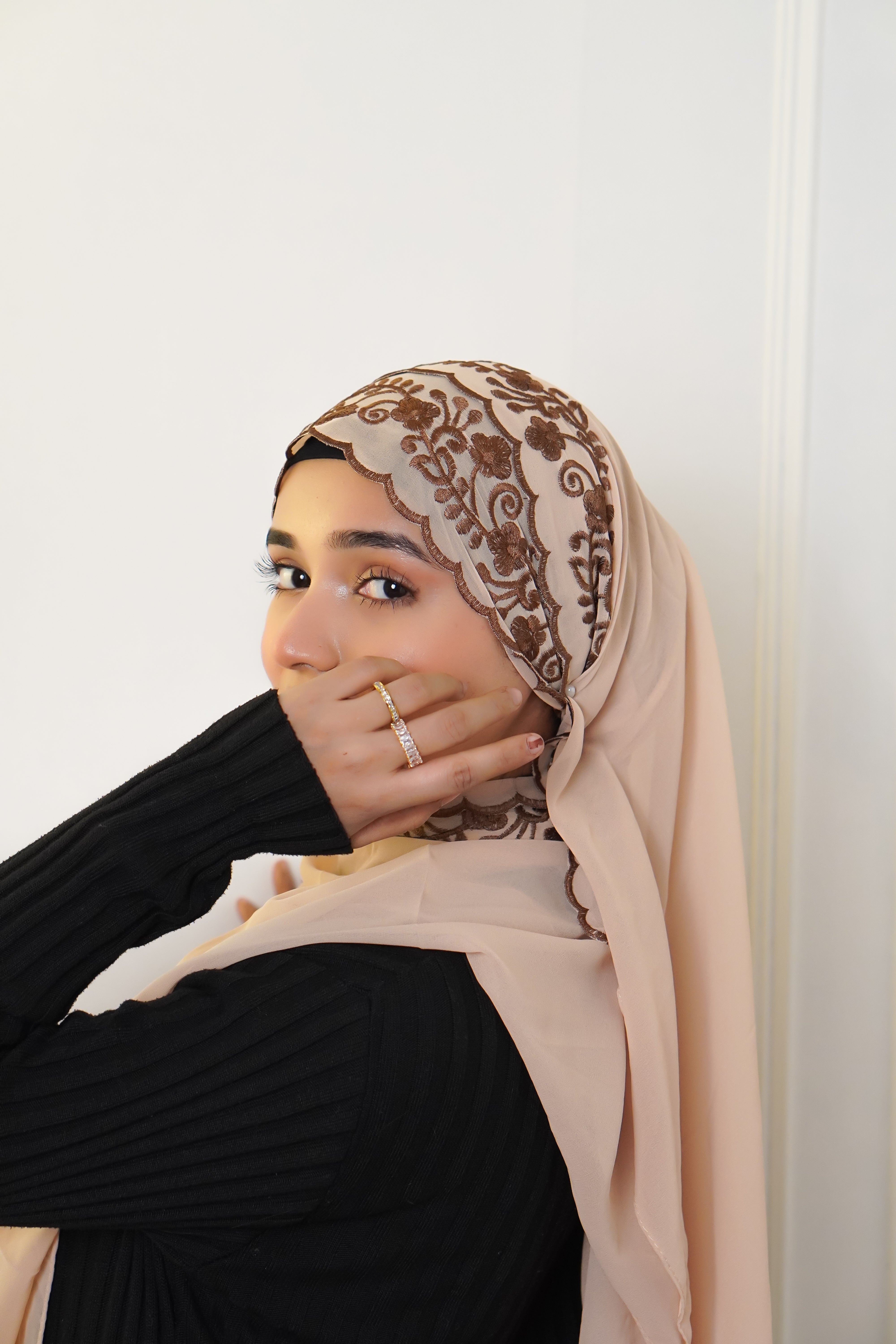 EMBROIDERED HIJAB - Brown