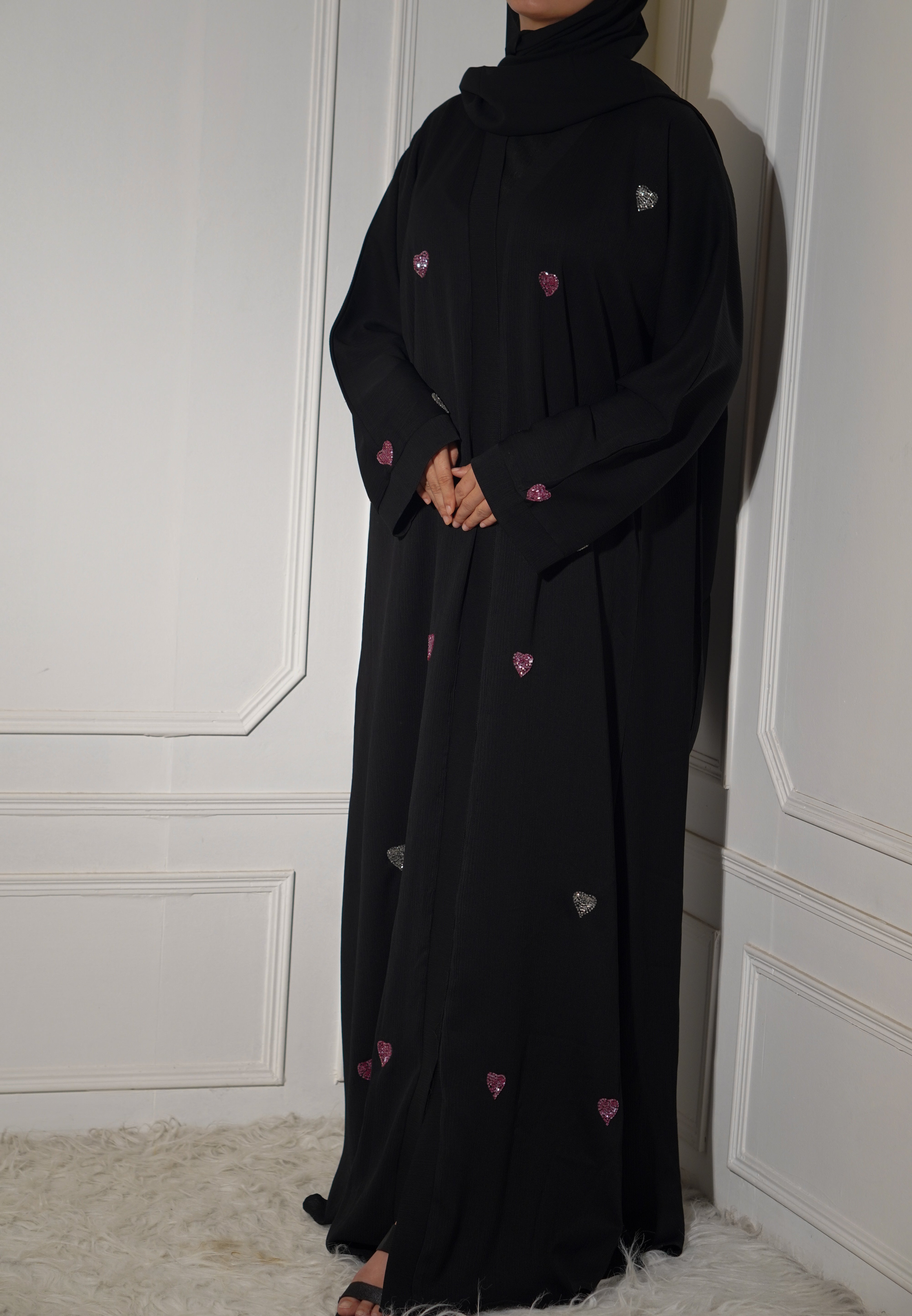 Qalbi Abayah - Pink & Silver