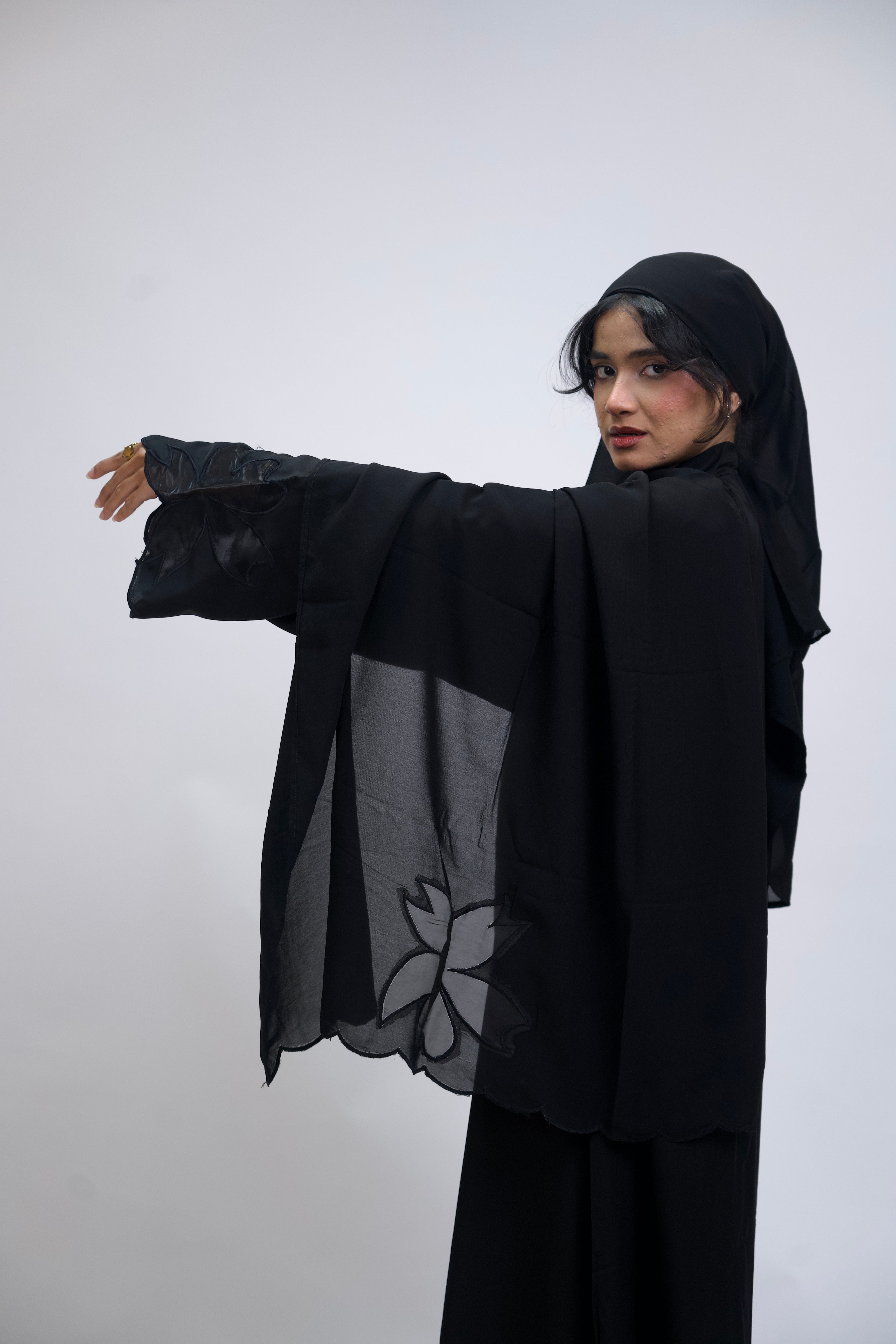 Black Cut Work Abayah