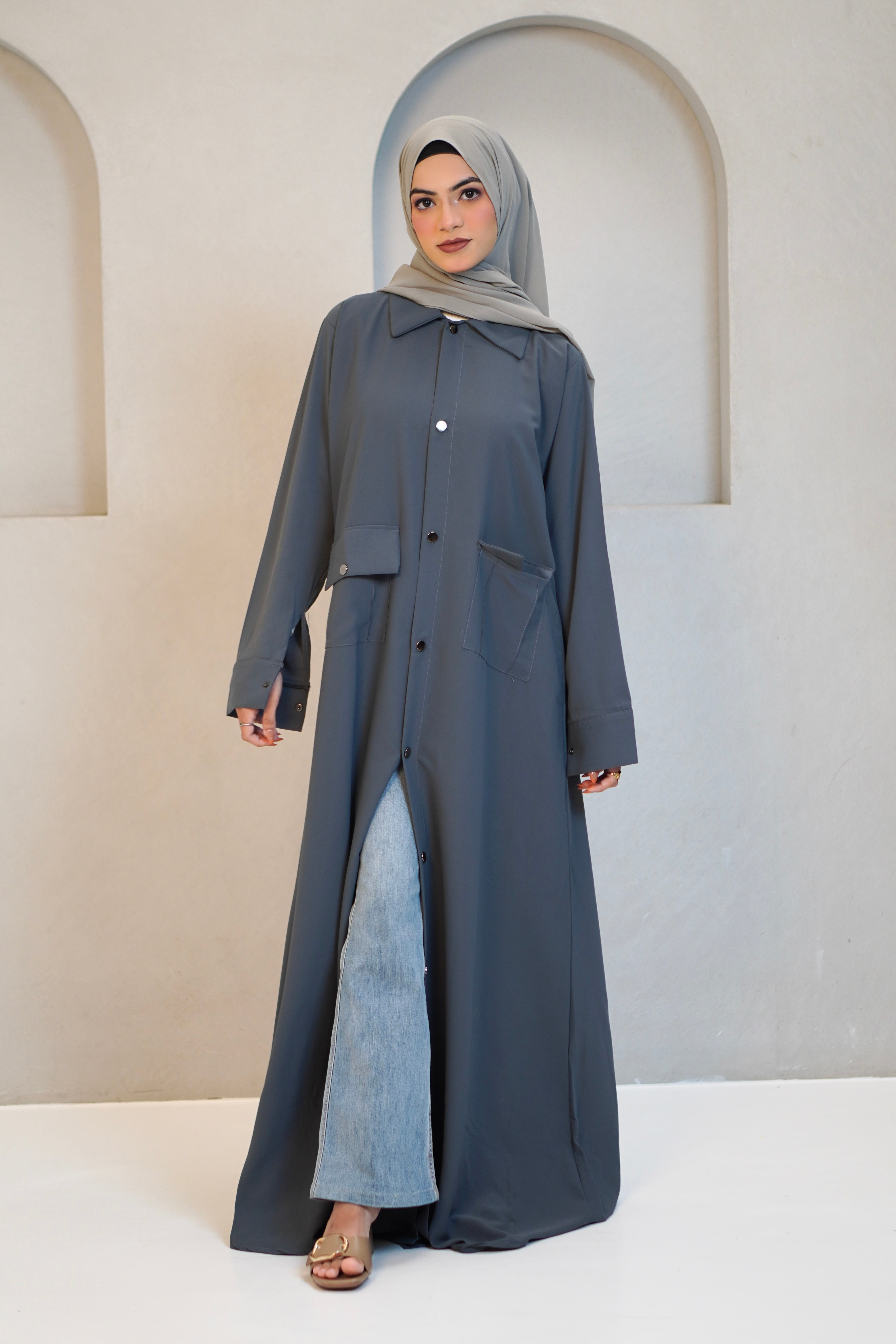 Modest Shirt Dress - Sterling Grey anahco Modest Shirt Dress - Sterling Grey anahco