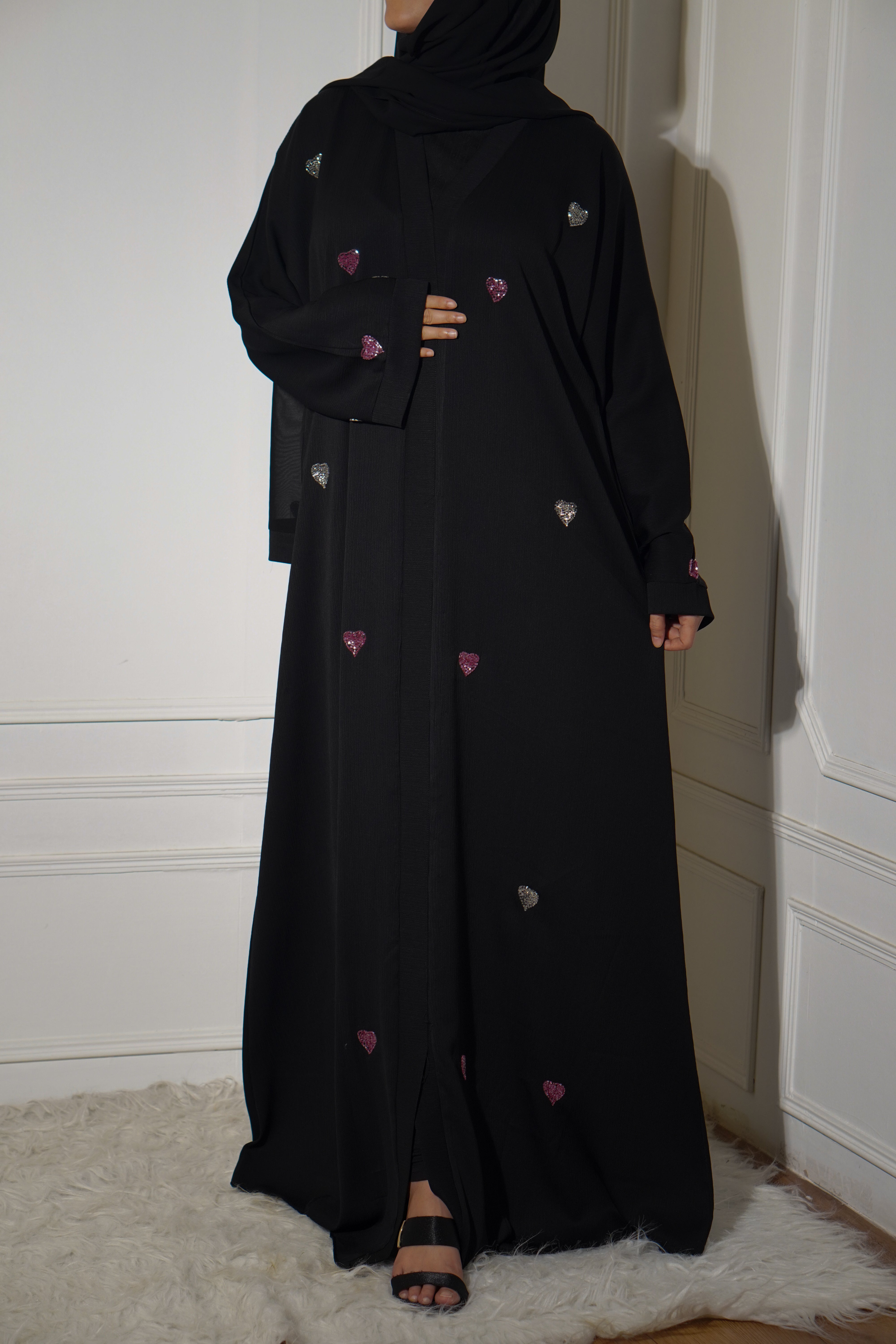 Qalbi Abayah - Pink & Silver