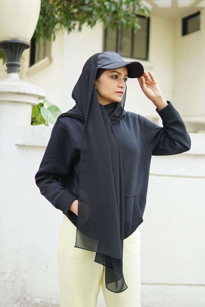 HIJAB ATTACHED WITH CAP - BLACK
